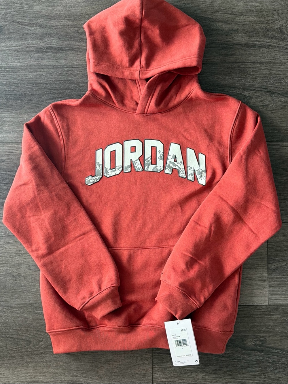 NWT $55 Jordan boys Coral Burnt Orange/Red Hoodie with Logo Sz 12-13